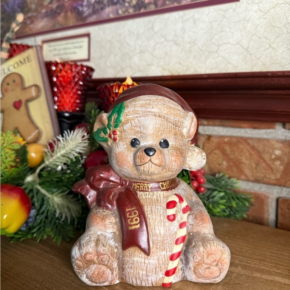 Vintage 1991 Festive Christmas Bear Figurine
